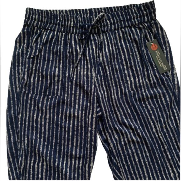 Khakis & Company Pants Blue White Striped Tie Waist Pockets Casual Ankle Large - Picture 4 of 12